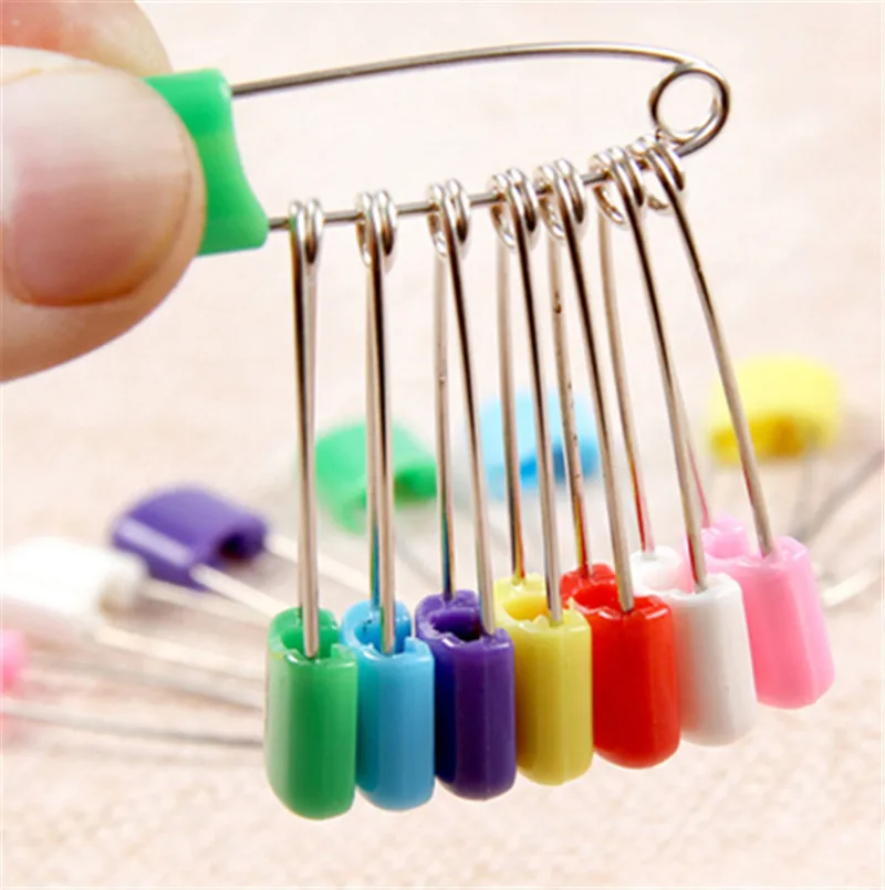 5Pcs 40mm Colorful Plastic End Baby Kids Cloth Diaper Pins Stainless Steel Safety Pins Metal Brooch Badge Sewing Needle Knit