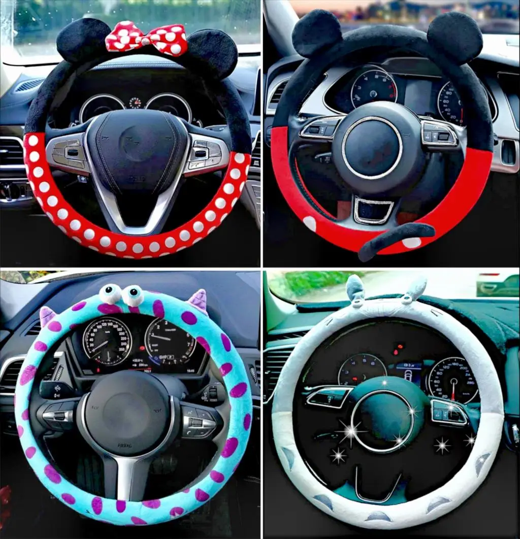 Car Steering Wheel Cover Universal Cartoon Mouse Plush Winter Summer Lovely Bowknot Cute Ears Wholesale Car Interior Accessories