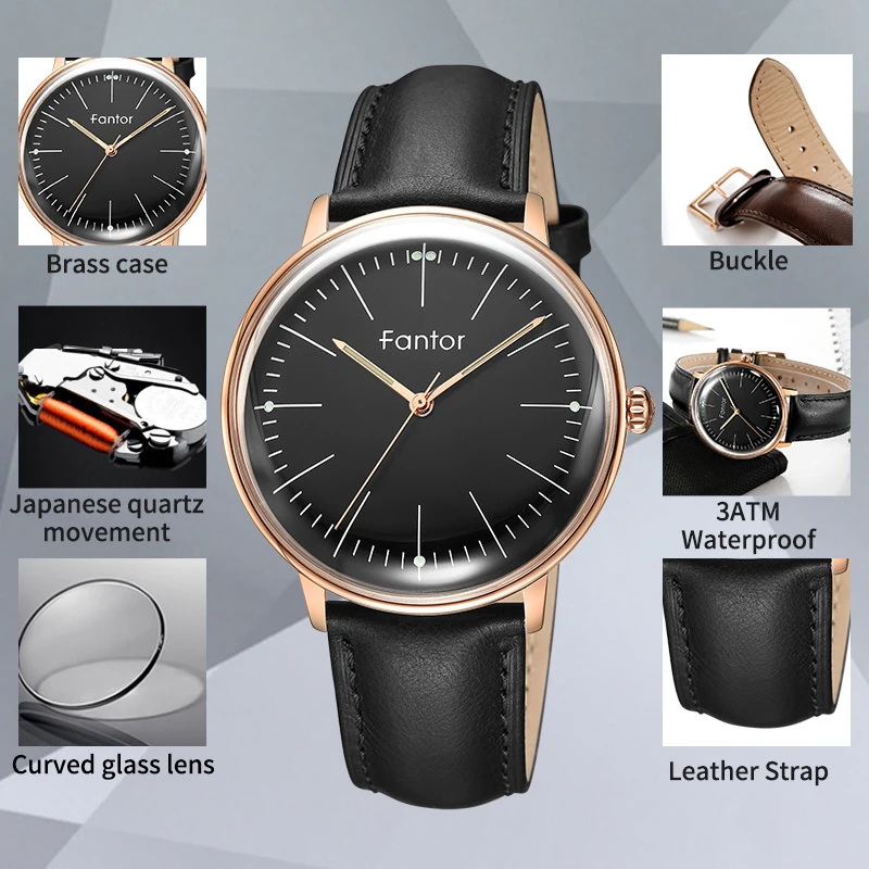 Fantor Top Brand Fashion Casual Classic Wrist Watch Men Business Minimalist High Quality Leather Wristwatch Quartz Clock