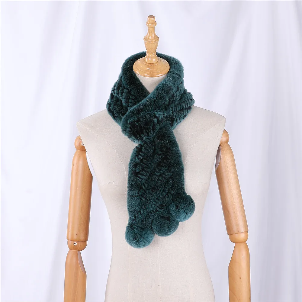 

2022 New Genuine Real Rex Rabbit Fur Scarf Women's Winter Warml Fur Mufflers Girls Wraps Knitted Scarfs soft sweet Gift