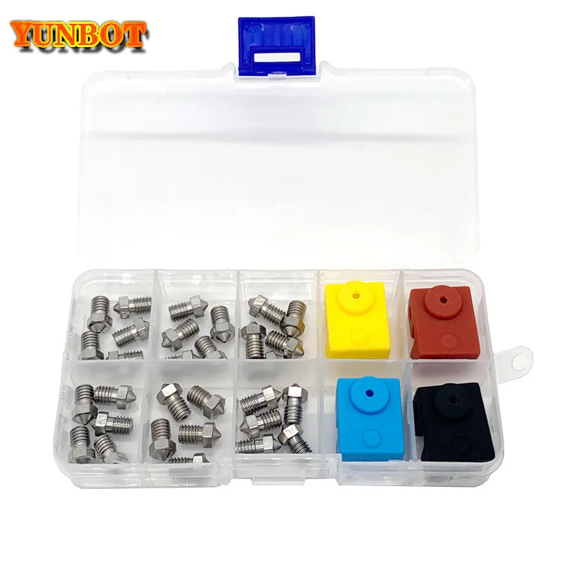 30pcs/lot 3d printe parts Stainless steel  0.2-1.0mm E3D Nozzle  M6 thread Nozzle and 4pcs E3D V6 Silicone sock