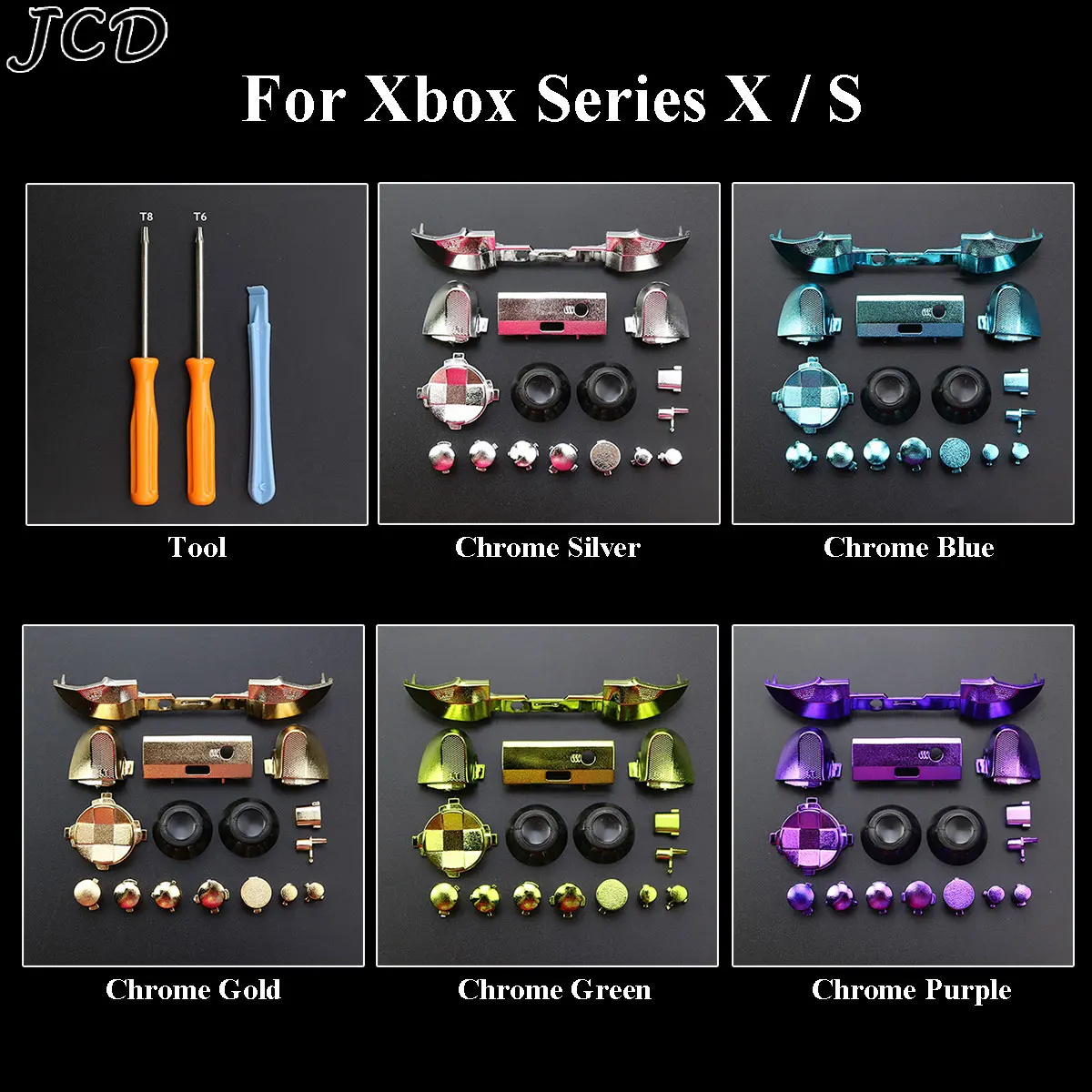 

JCD For Xbox Series X S Controller Chrome buttons kit L R LB RB Bumper Trigger Buttons Mod Kit Game Accessories