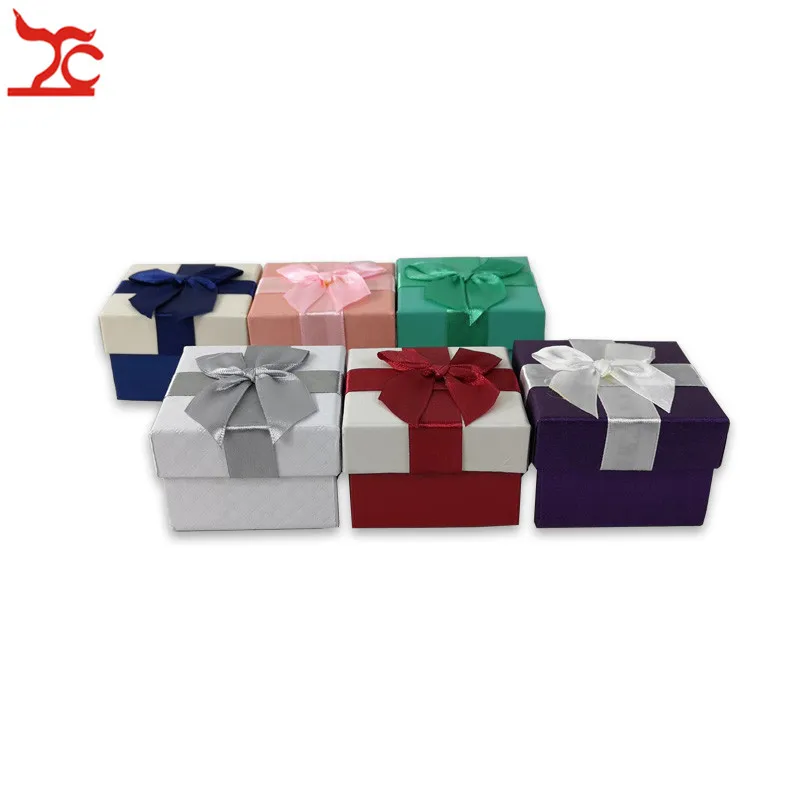 Wholesale 24Pcs/lot Ribbon Jewelry Kit Box Multi Color Paper Ring Earring Necklace Storage Organizer Gift Box Case 7*7*5cm