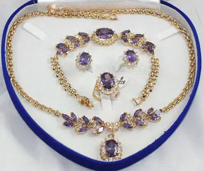 

HOT Sell bridal wedding Jewelry 18KGP red /blue/ purple/green/pink CZ zircon Crystal necklace bracelet earring ring set