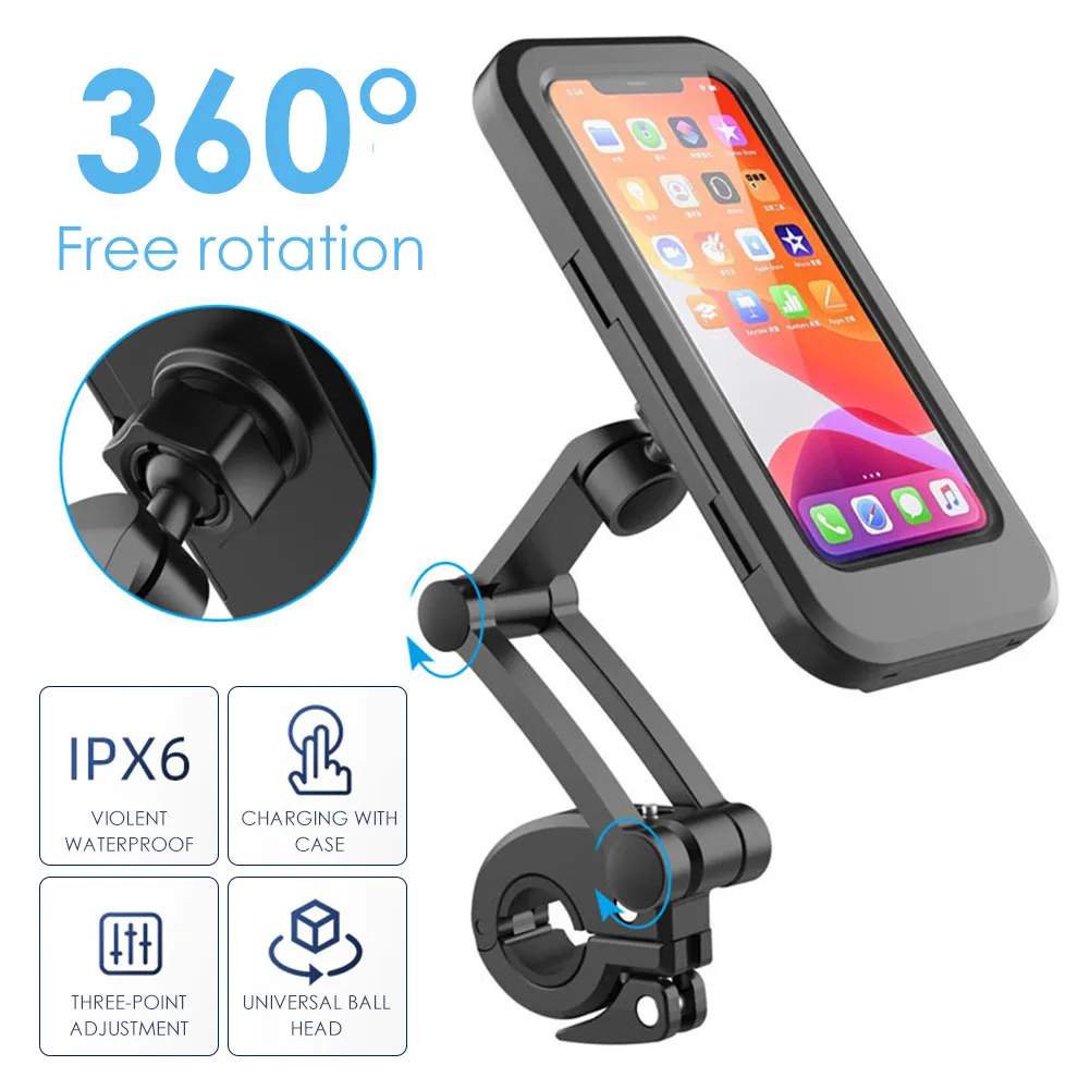 Bike Phone Holder Adjustable Waterproof Motorcycle Phone Stand 360 Degree Rotation Touch Panel Screen Mount Bracket For Cycling