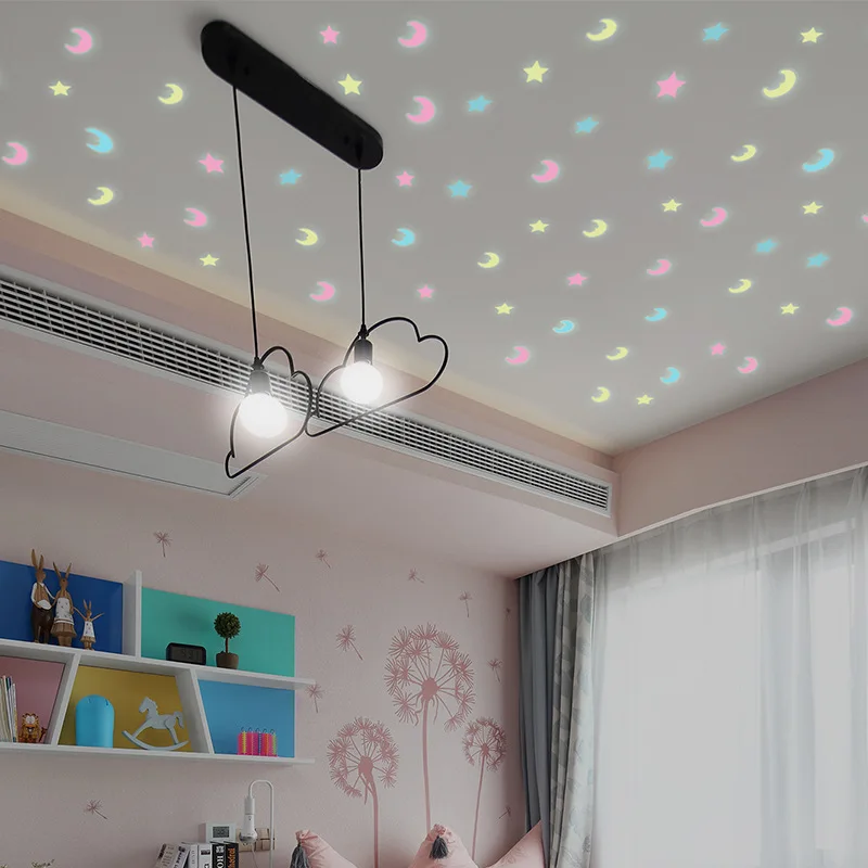 100Pcs Luminous Mixed Color Star Moon 3D Wall Sticker Kids Baby Rooms Living Room Glow In The Dark Home Decorations Stickers