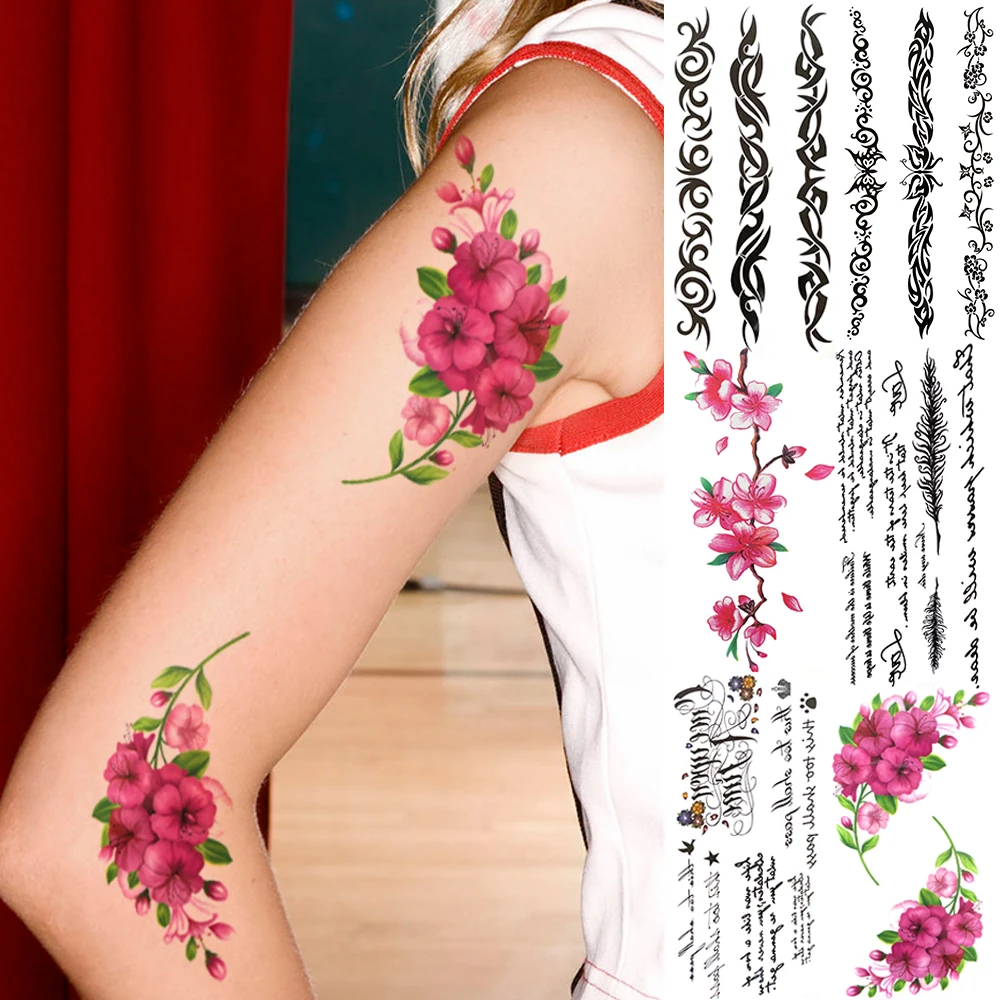 Tatouages temporaires uniques pour femmes et hommes, motif floral réaliste, autocollant pour bras arrière, tulipe violette