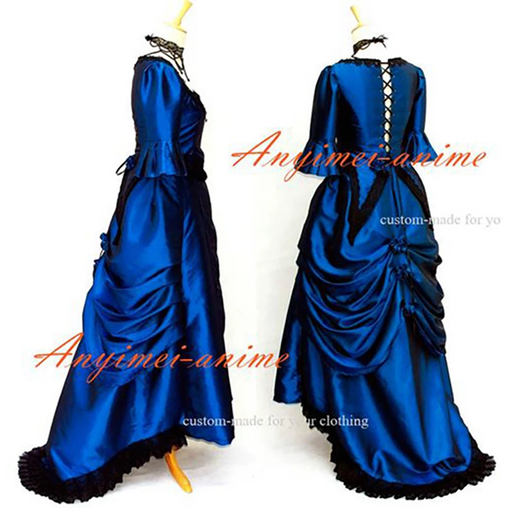 fondcosplay Victorian Rococo Medieval Gown Dress Ball Gothic Punk Blue Taffeta shirt skirt Cosplay Costume Custom-made[G601]