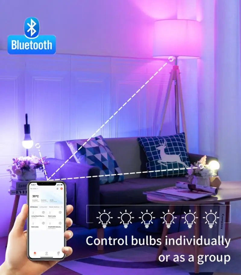 Bombilla Led inteligente Tuya con Bluetooth, lámpara inteligente de 10W E27 B22 RGBW, lámpara Led que cambia de Color RGB + CCT, funciona con puerta de enlace Bluetooth