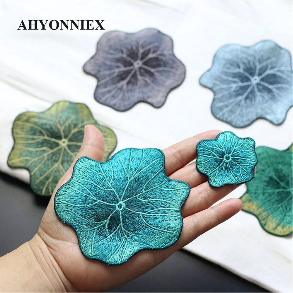 Lotus Leaf Embroidery Flowers Appliques Dress Accessories DIY Sewing Craft Patches Applications for Clothes T Shirt Bag Shoes