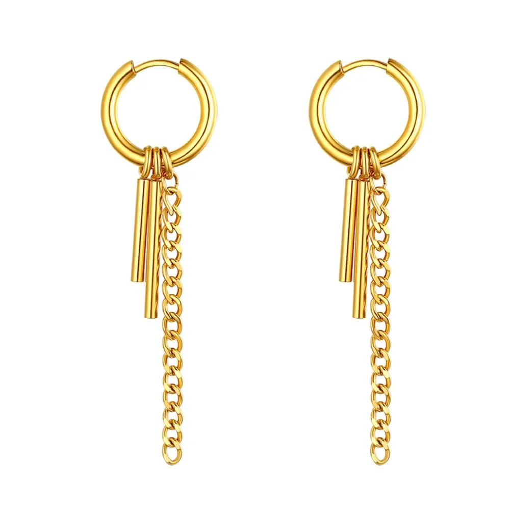 New Arrival Korean Tassel Chain Stainless Steel Earrings Men Women Hip-hop Street Pop Dangle Earrings Ear Jewelry Drop Shipping