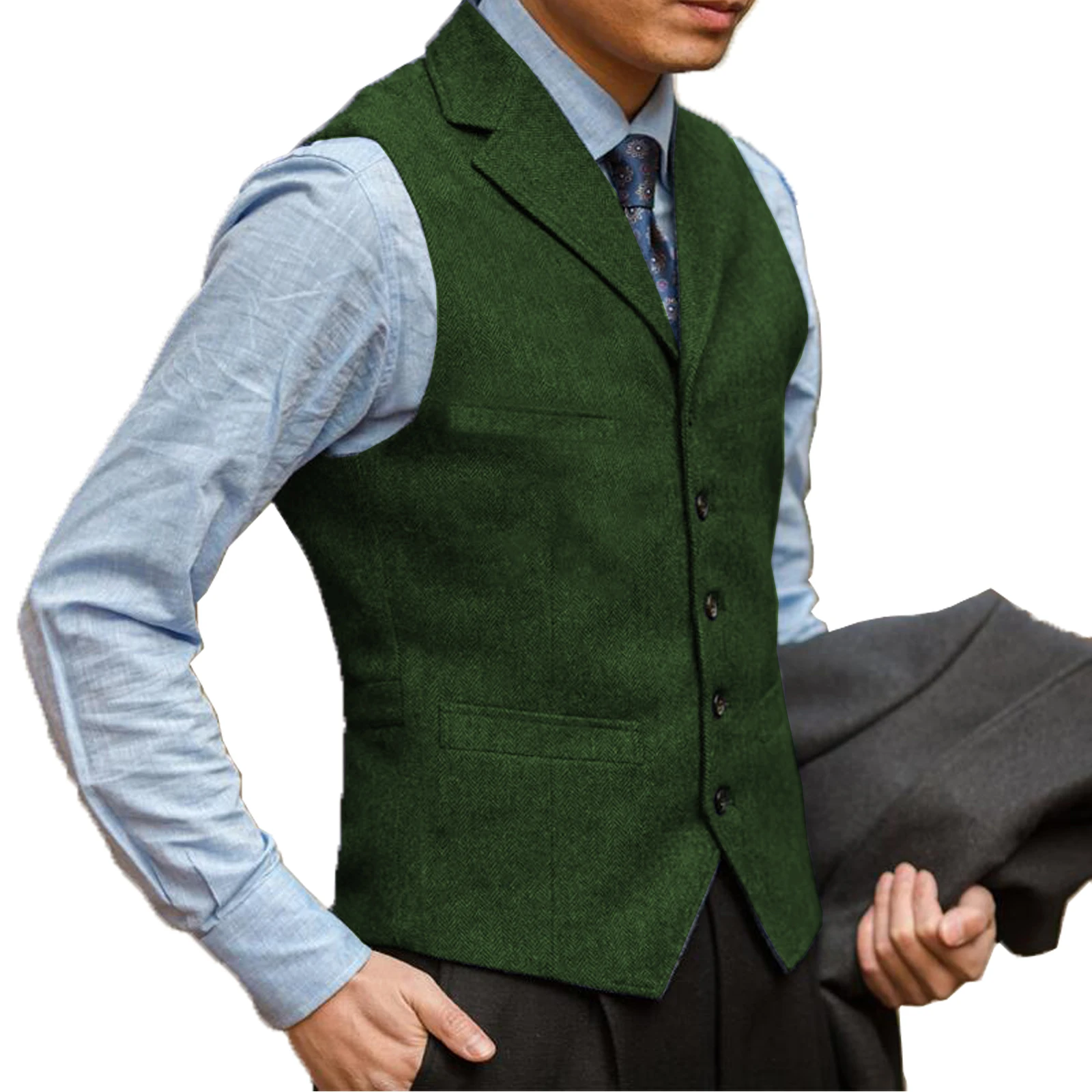 Brown Men\'s Vest Brown Slim Fit Prom Herringbone Wool Blazer Green Office Suits Burgundy Waistcoat For Wedding Best Man Grooms