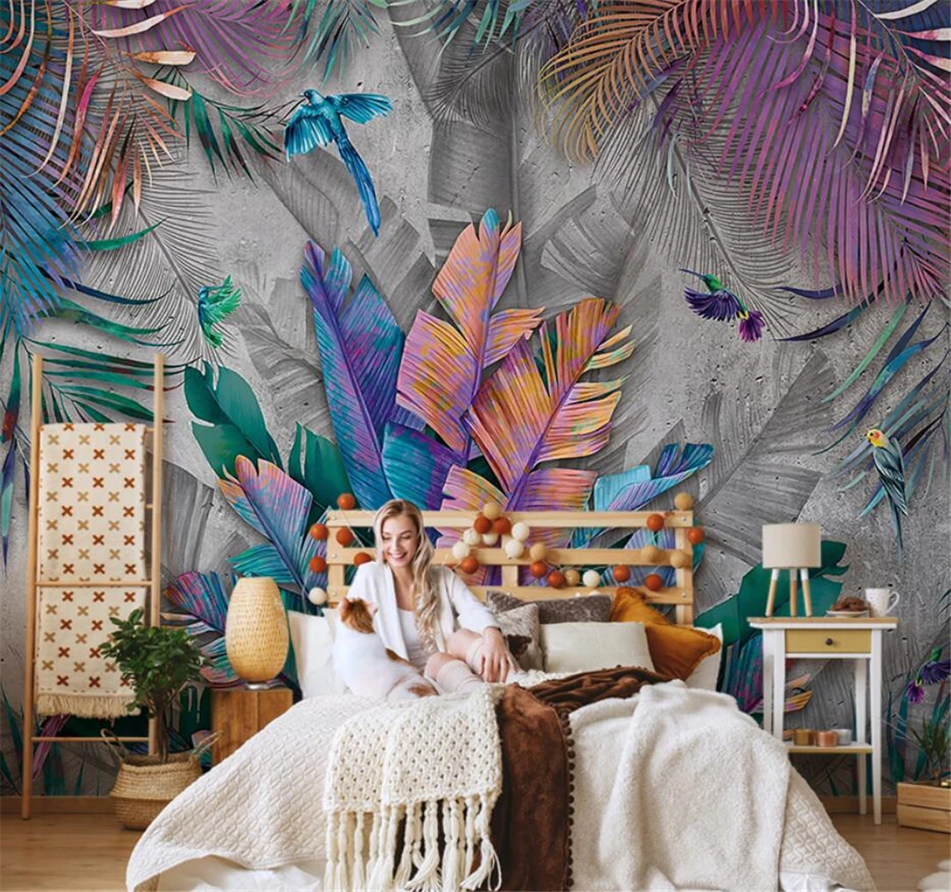 beibehang custom Southeast Asian tropical plants flowers and birds mural wallpaper TV Background Living Room Home Decoratio