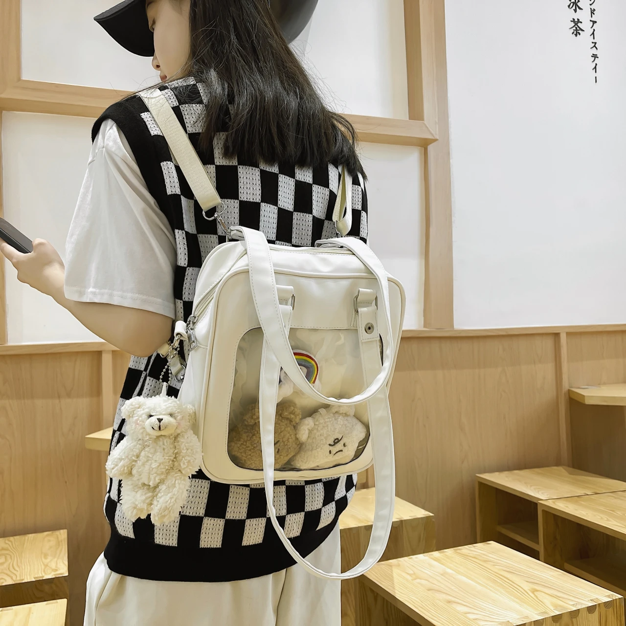 Mochila Ita de PVC transparente para mujer y niña, bolso de hombro de cuero PU, estilo japonés, a la moda