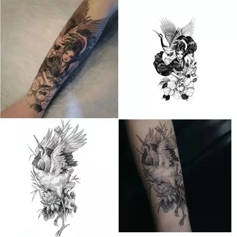 Waterproof Temporary Tattoo Sticker Female Crane Sailor Moon Geisha Fashion Body Art Fake Tattoo Flower Arm Sexy Cool Tattoo Hot