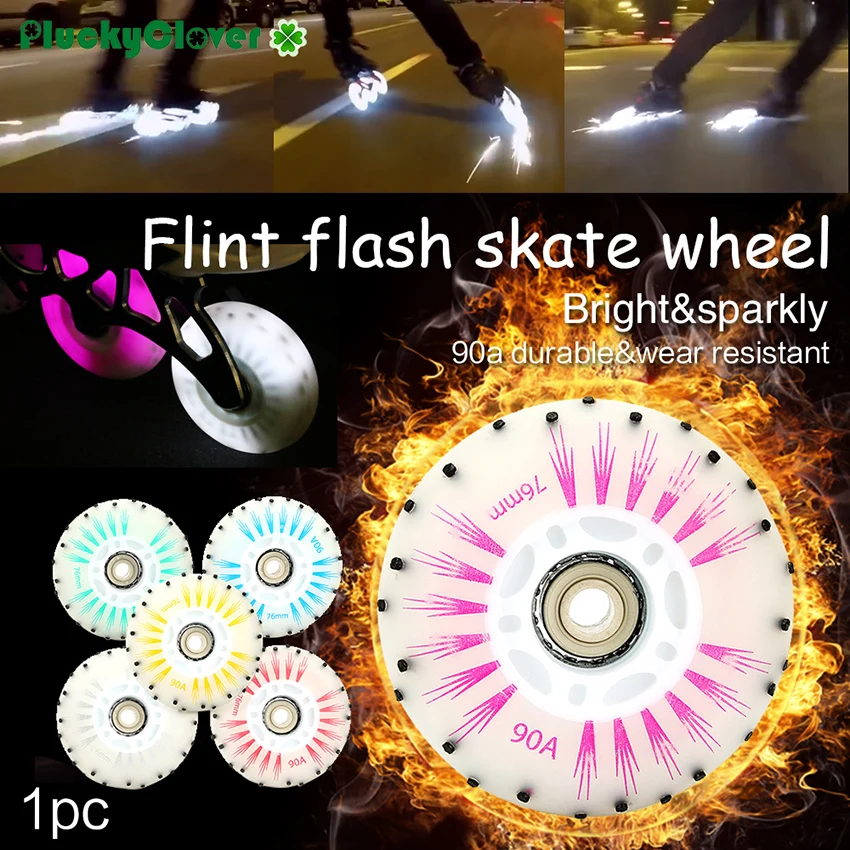 1pc Fire Stone Flash Roller Skate Wheel 72mm 76mm 80mm Flint Flash Spark Inline Roller Slalom Skates Led light Luminous Wheels