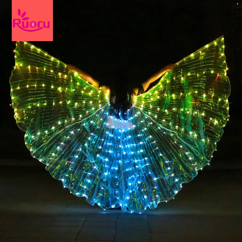 Ruoru Belly Dance Led Isis Wings with Remote Control Bellydance Carnaval Costume Egypt Angle Wings Costume Adult Wings Stick