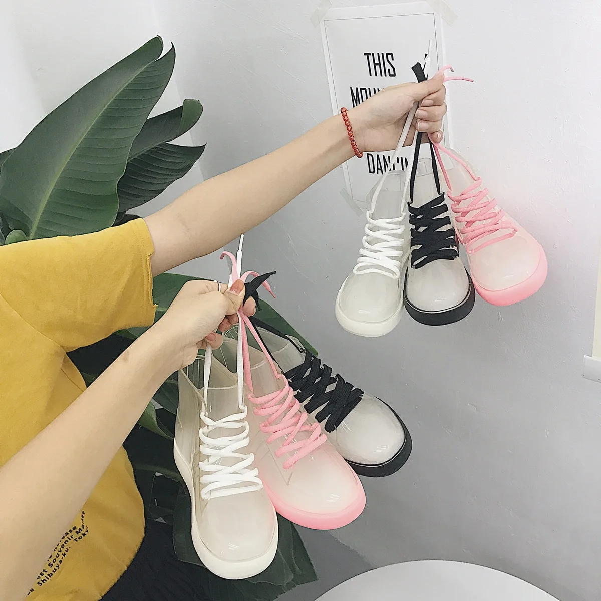 

Women Rainboot Pop Nice PVC Rain Boots Women Ankle Boots Transparent Shoes Woman Non-slip Waterproof Sneakers 896