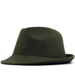 Simple green Wool felt Hat Cowboy Jazz Cap Trend Trilby Fedoras hat Panama cap chapeau band for Men Women 56-58CM