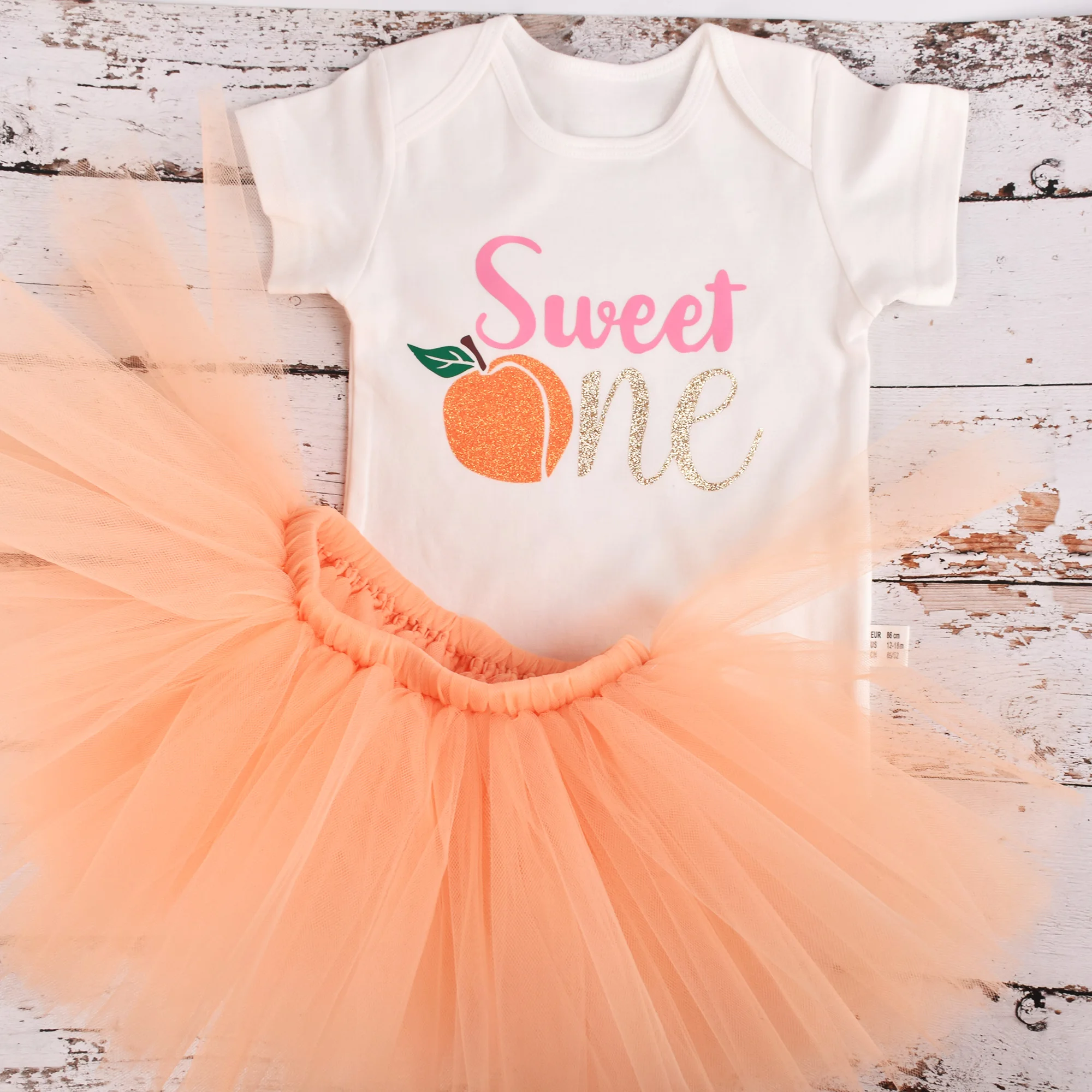 

1 Year Baby Girls Peach Theme Birthday Tutu outfit 1st Birthday Party costume Toddler Photo Props Cake Smash