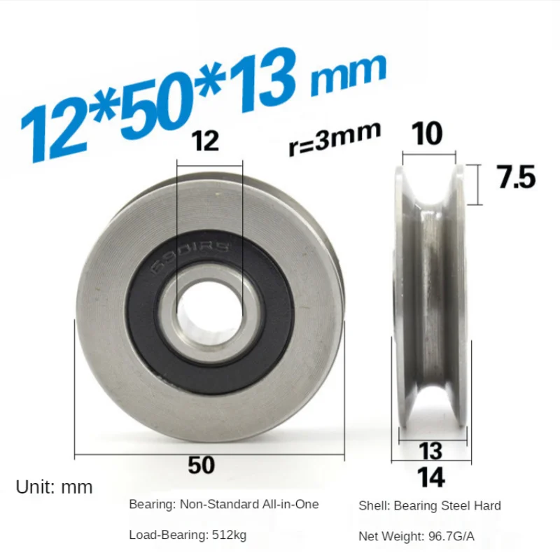 12*50*13mm 6301RS stal łożyskowa łożyska, U rowki V okrągłe dno 5cm koło pasowe, 6mm koło prowadnicy, lina stalowa koło podnoszące