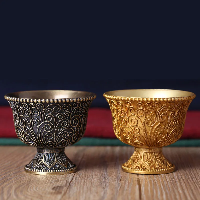 5.7cm Pure Copper Lotus Carving 2 Colors Offered Exquisite Flowers Tibetan Buddhists Supplies Water Cups/Bowels