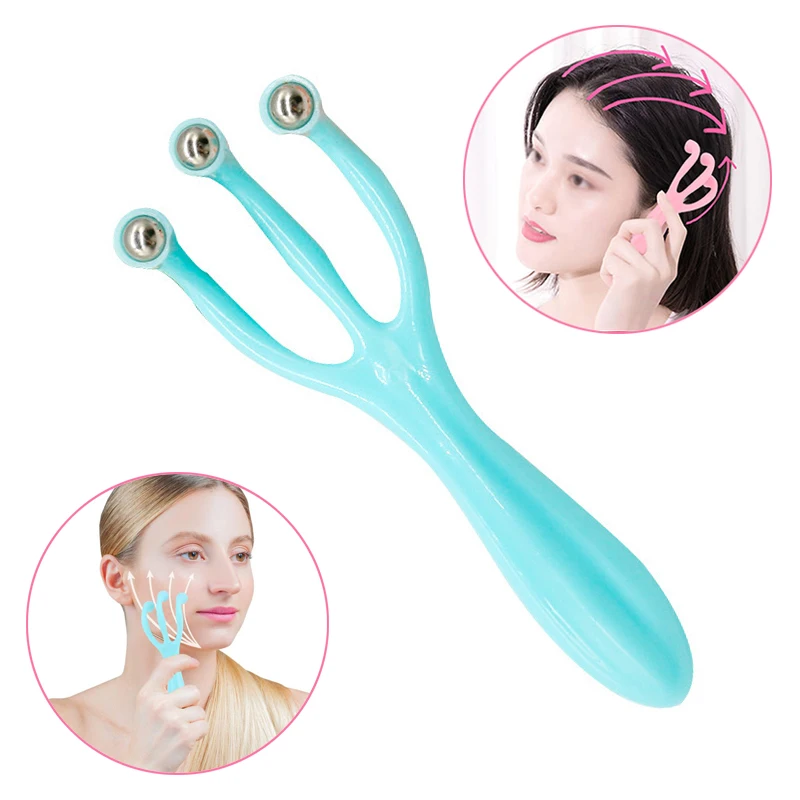 Face Facial Head Massager Slimming Chin Beauty Roller Skin Massage Anti Wrinkle Three Steel Balls Massager Wrinkle Remover Tools