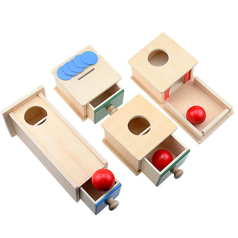 Caja de bolas permanentes Montessori de madera para niños pequeños, caja de monedas Rectangular redonda, juguetes para niños, bebé Unisex, niños y