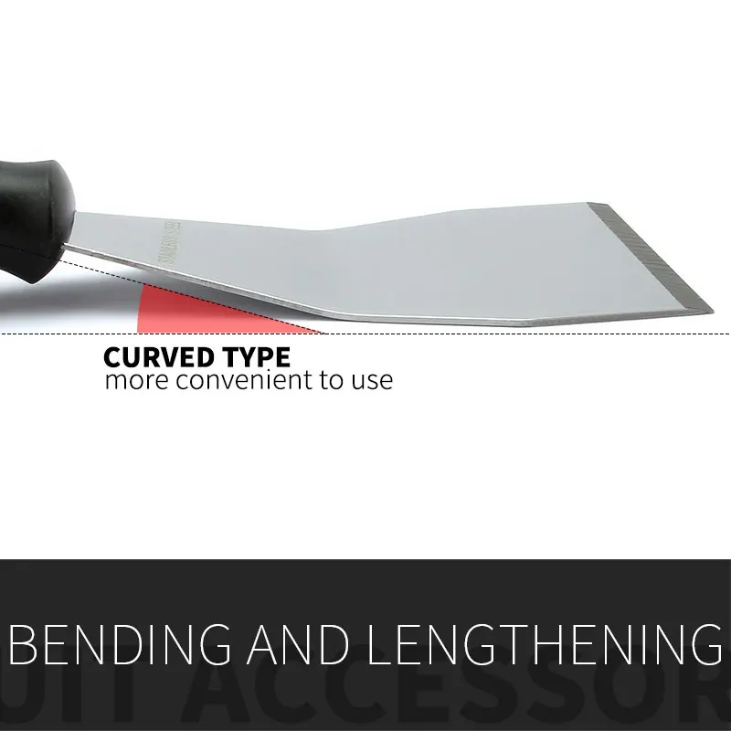 Aço inoxidável Bend Putty Knife, Curvo Borda Bending Blade, Pá Bending Raspador, 250mm Comprimento, 1Pc