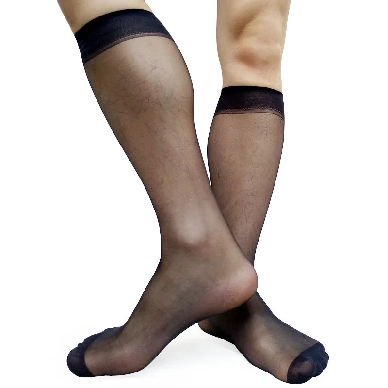 Ultra thin sheer Men Tube socks Nylon silk Sexy See Through Knee high Business Fetish Collection Sock Stocking  For Gentlemen