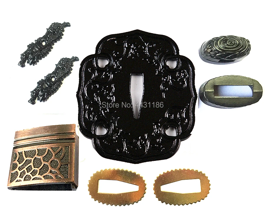 ﻿ 26CM Tsuka Iron Guard Handguard Japanese Sword Samurai Katana Set Fittings Tsuba+Menuki+Fuchi+Kashira+Habaki+Seppa+Handle