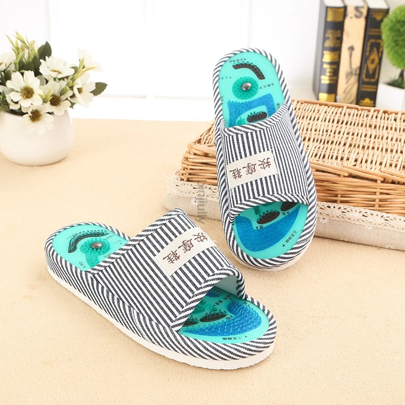 Summer Style Foot Acupoint Massage Shoes Foot Health Care Magnet Therapy Slippers Striped Pattern Indoor Shoes For Women & Men