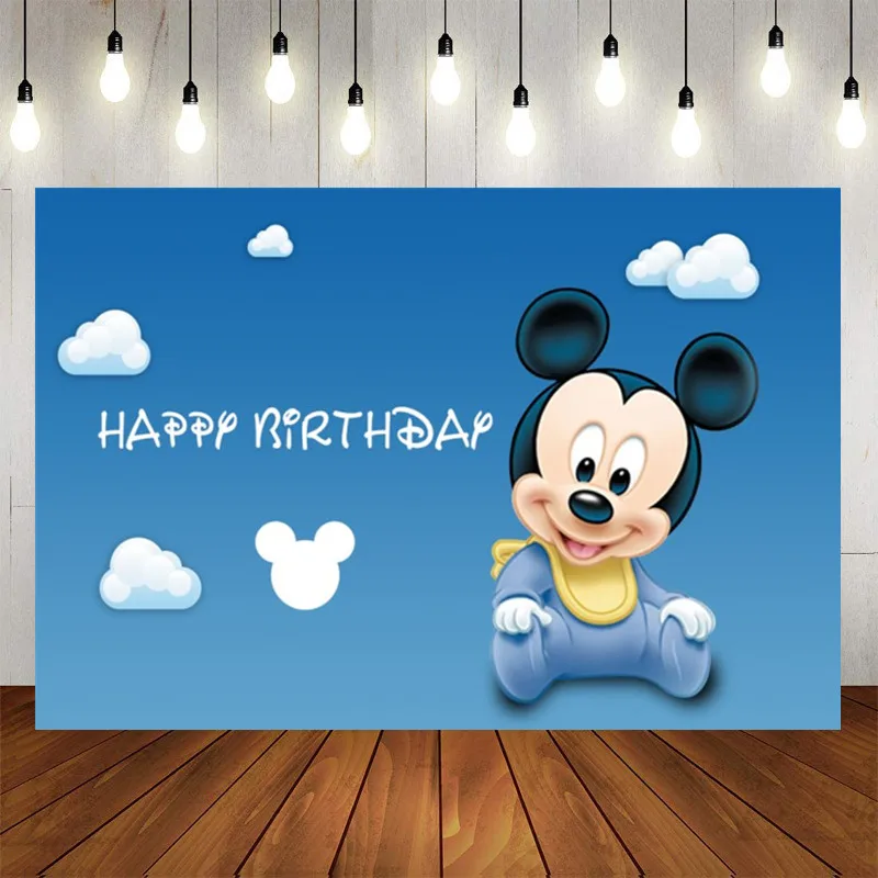 Disney Mickey Mouse Photography Backdrop Mickey 1st Birthday Background Kids Boys Blue Decoration for Baby Shower Party Supplies