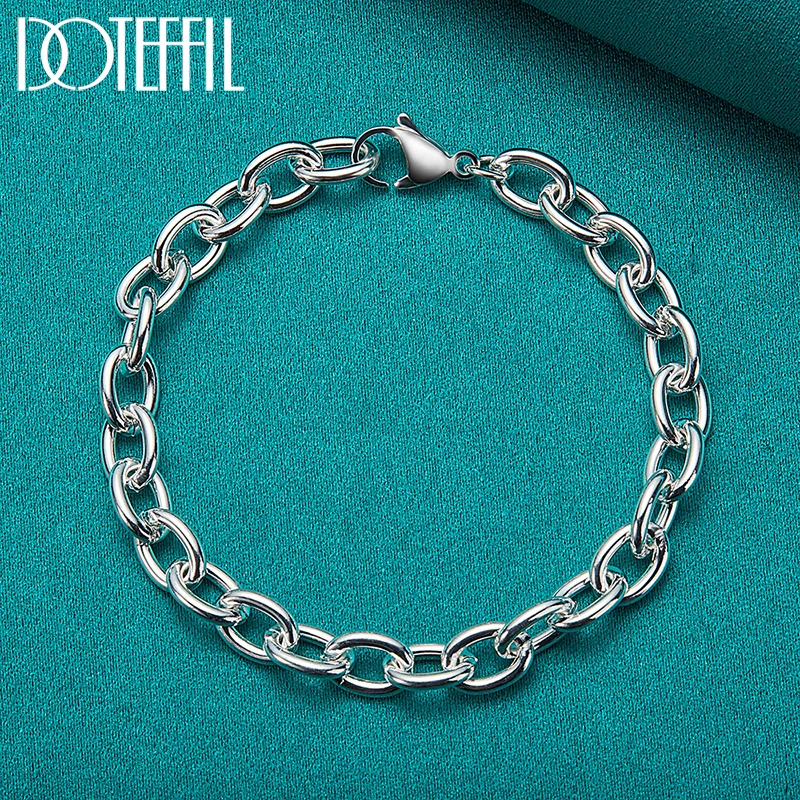DOTEFFIL 925 Sterling Silver Basic Chain 8-Inch Bracelet For Woman Man Charm Wedding Engagement Fashion Party Jewelry