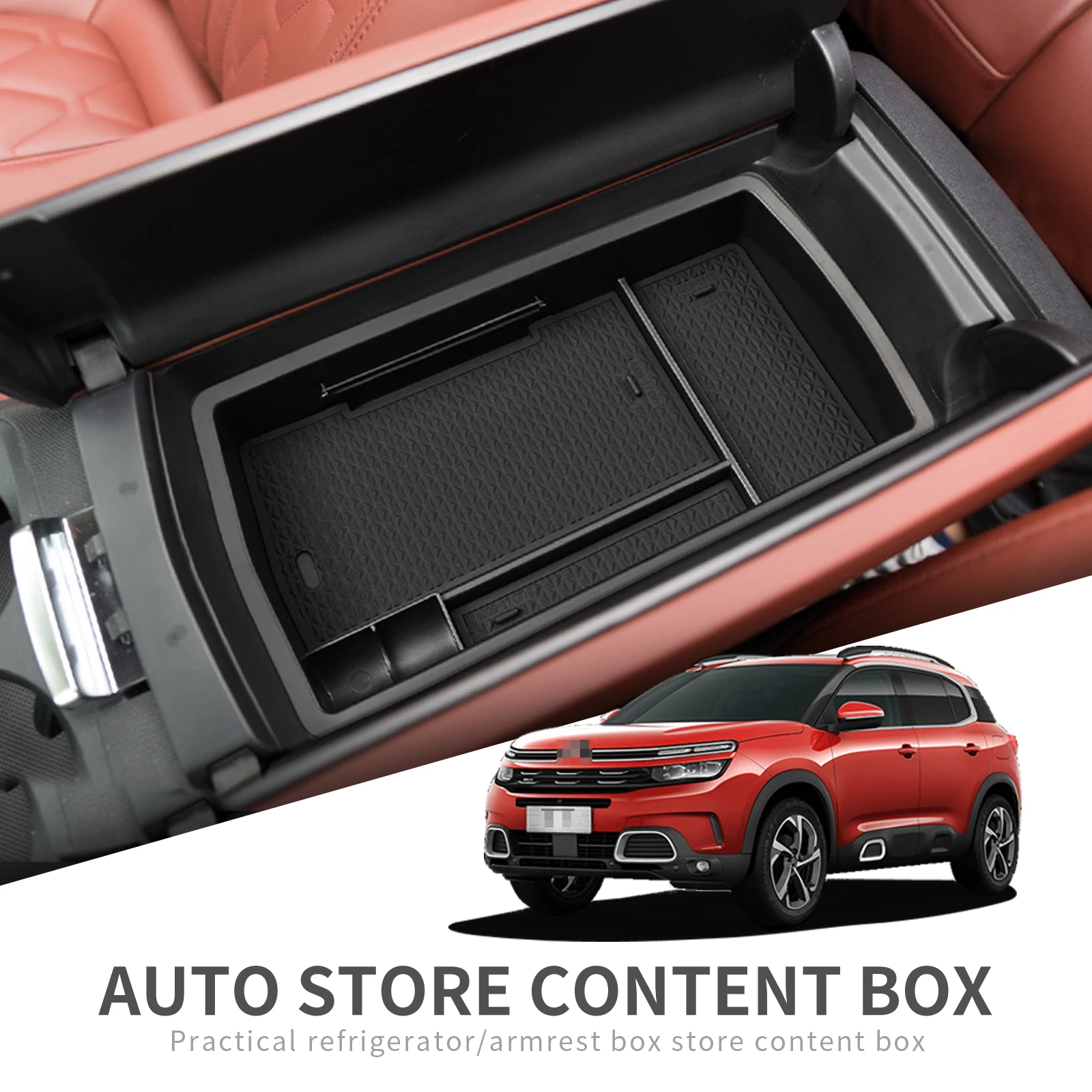 ZUNDUO Central Armrest Box Storage for Citroen C5 Aircross 2017 - 2023 Stowing Tidying Car Organizer Accessories RED BLACK