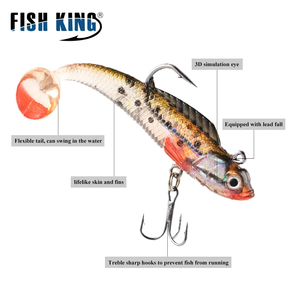 FISH KING 1PC 8/10CM 9g/21.5g Soft Bait Jig Fishing Lure Fish Swimbait Treble Hook Fishhook Fishing Tackle