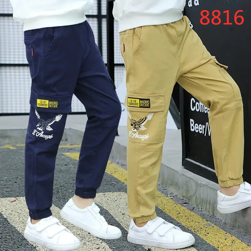 4-18T Boy Casual Trousers For Spring & Autumn 2021 New Teenagers Clothes Pants Elastic Waist Letters Print Cotton High Quality