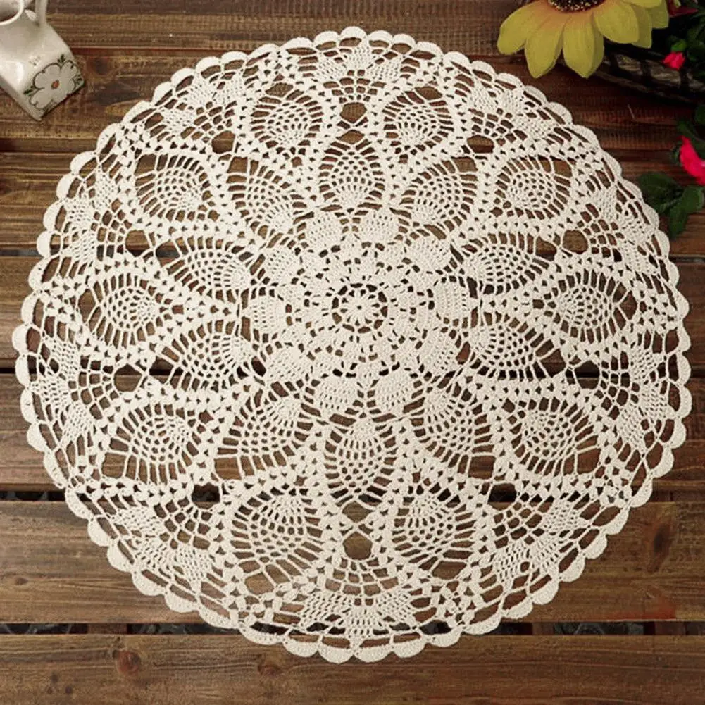 60cm Cotton Hand Crochet Round Lace Hollow Out Tablecloth Table Cloth Cover