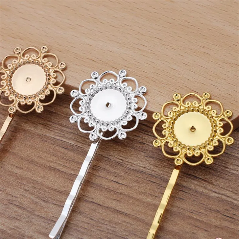 10pcs Flower Hair Jewelry Hairclip Blank Base Settings Word Folder Hair Clips Barrette For 12mm Cabochon Cameo DIY Headwear