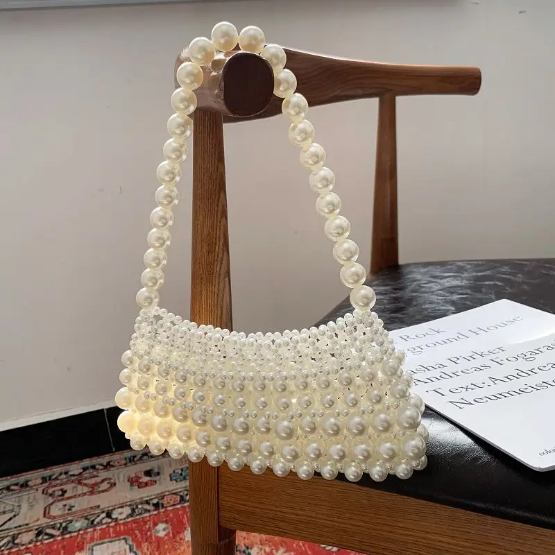 Luxury Brand Hand-woven Pearl Bags Lady Beaded Shoulder Bag Women Party Vintage Handbag Ins Small Bag Cross body Bag