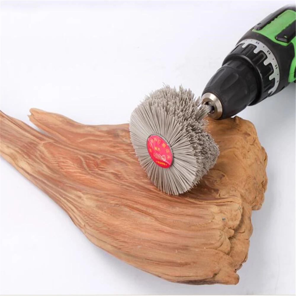 Spazzola per lucidatura per la lavorazione del legno spazzola per lucidatura a filo abrasivo in Nylon Set di strumenti per lucidatura per intaglio del legno a forma di T 7 pezzi