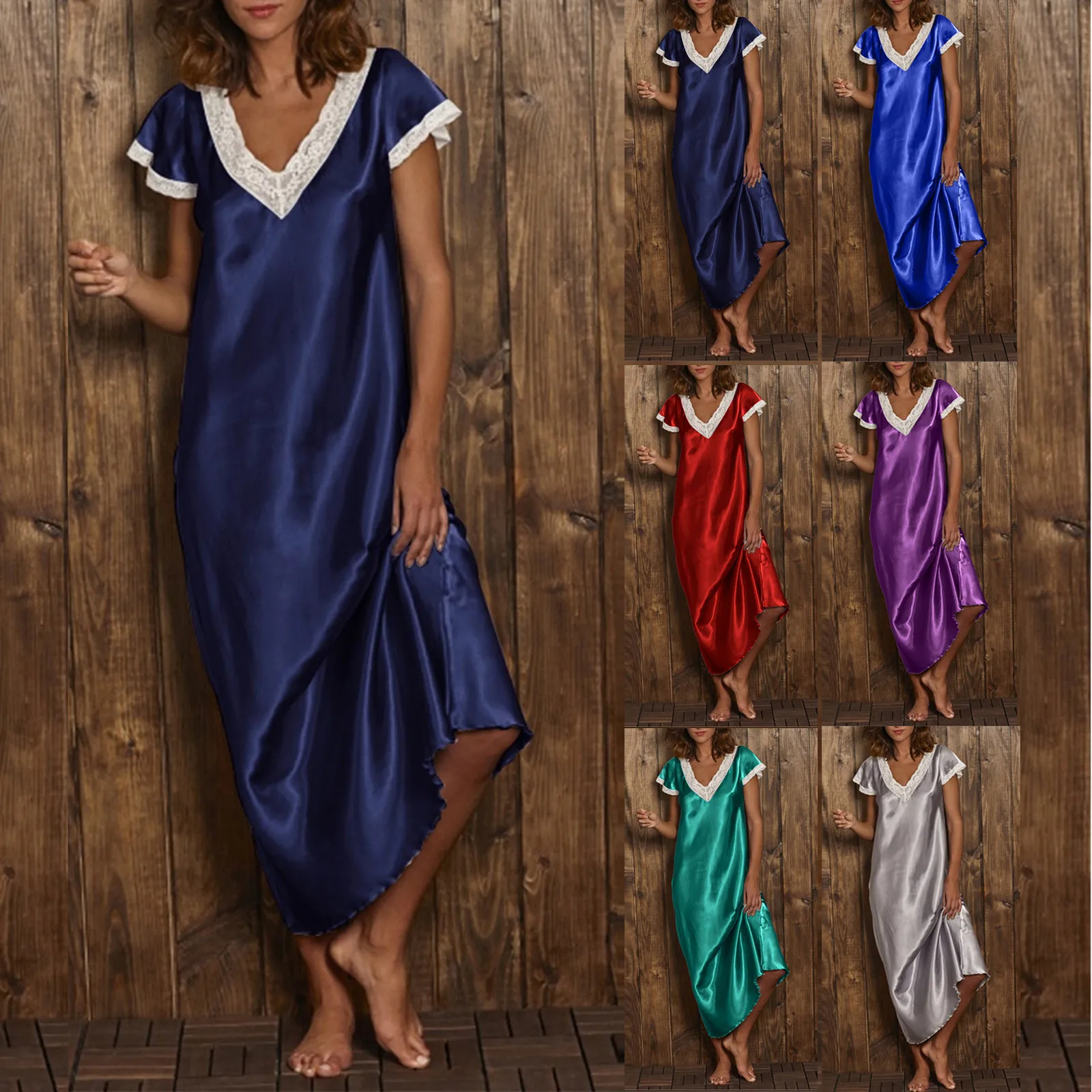 Night Dress Women Short Sleeve V Neck Homewear Long Dress Nightgowns Sleepwear Nachtkleding Vrouwen Night Gown For Women