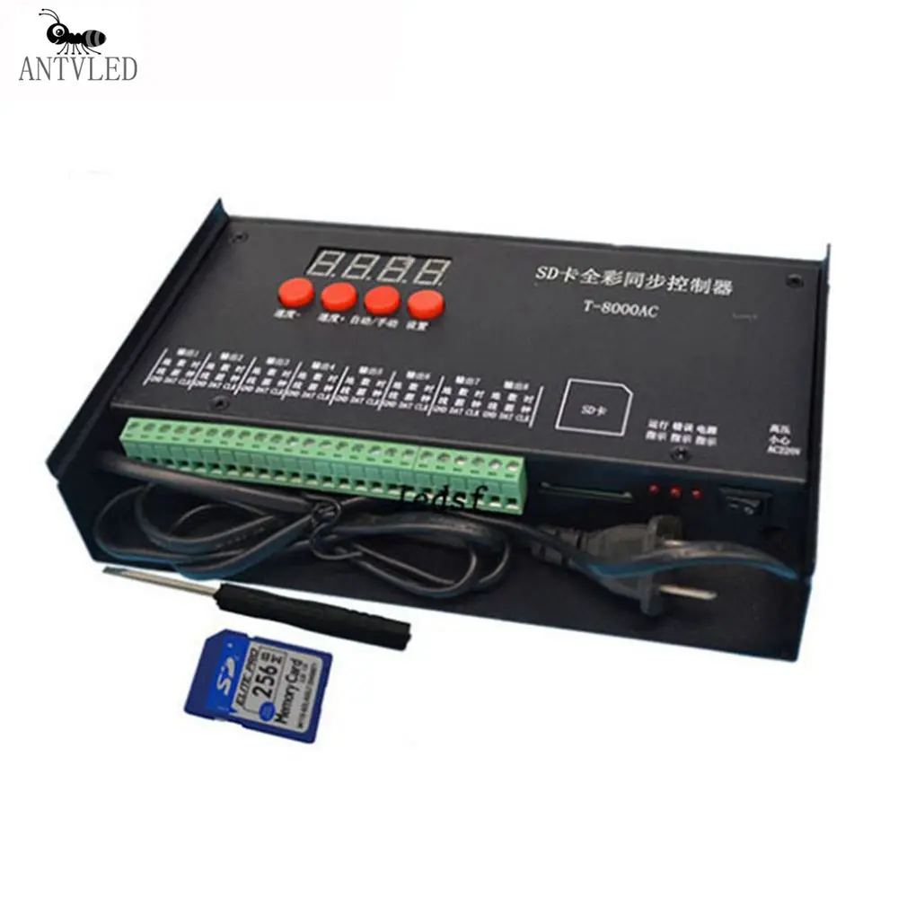 T-8000AC SD Card RGB Led Controller  For WS2812B Led Strip Lighting Tape,Full Color 8 Ports Output AC220V Input Controller