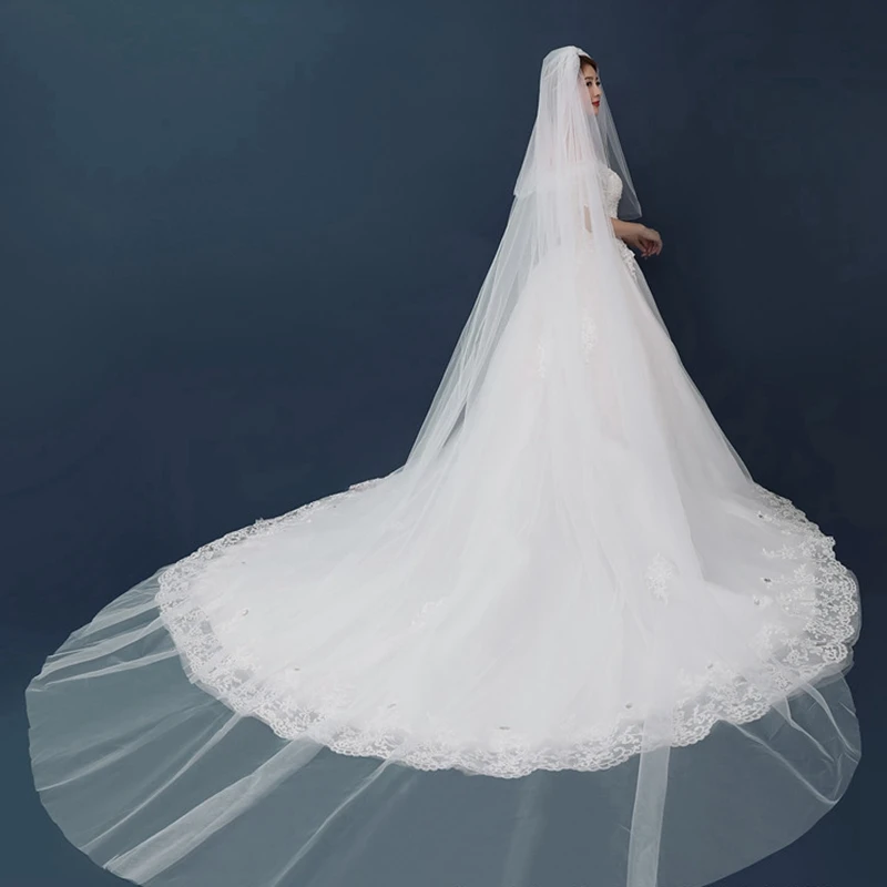 

New Arrival Two Layers Tulle Cathedral Wedding veil Ivory Cheap Wedding accessories Mariage Bride veil wedding