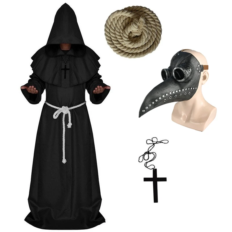 

Plague Doctor Cosplay Costume Friar Priest Costume Clothes Sets Halloween Fancy Medieval Monk Cowl Robe Set Wizard C34143AD