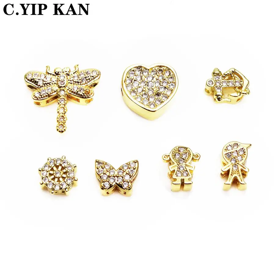 Dragonflies butterflies Interval bead Love Pentacle Beaded Pendant micro zircon gold plated  DIY bracelet necklace accessorie