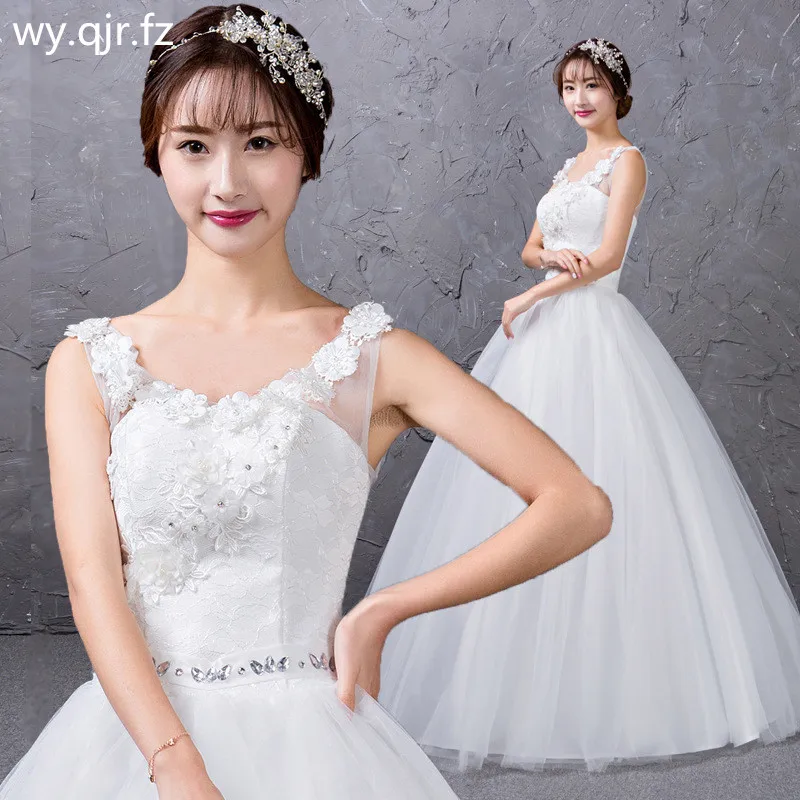 

DM-0582#Bride's Wedding Dress Resin Drill White Ball Gown Boat Neck Cheap Wholesale Flower ornaments V-neck Lace UP Plus size