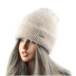 2022 New Winter Hat For Women Real Rabbit Fur Knitted Beanie Ladies Thick Warm Angora Wool Hat Female Skullies Beanies