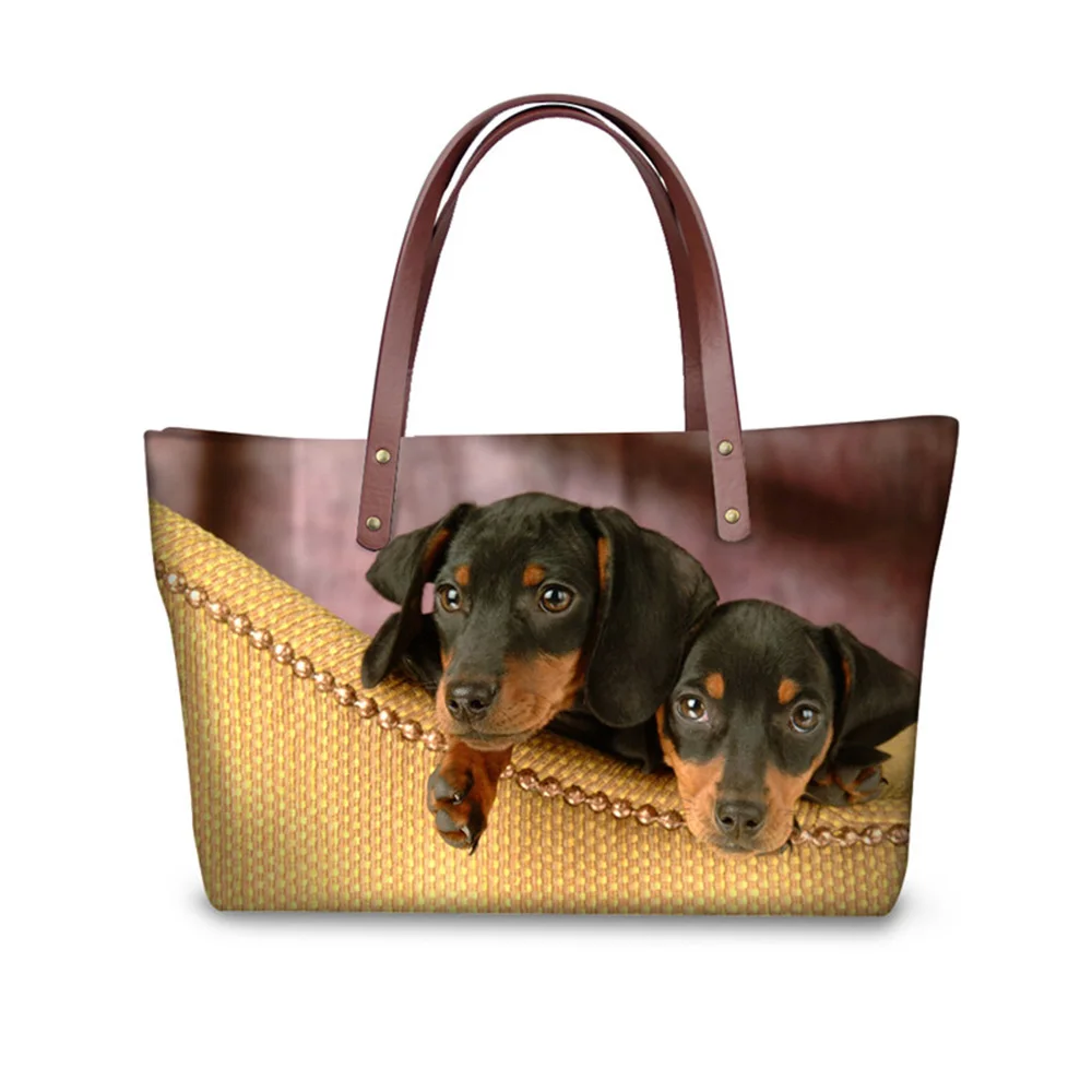 Customized 3D Dachshund Print Handbags Women Famous Brands,Cute Animal Dog Ladies Tote Hand Bag,Large Woman Beach Shoulder Bags