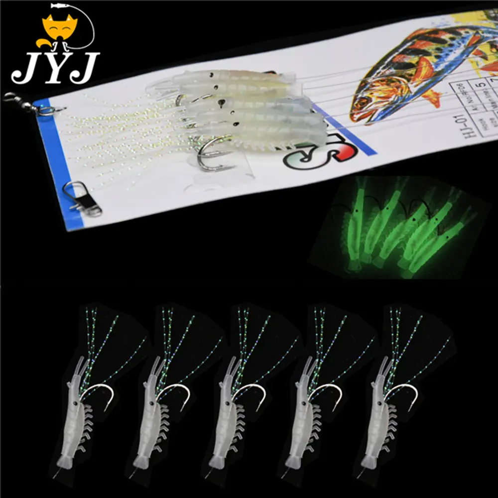 2 PACKS HOOK size 9/10/11/12/13/14/15/16/17/18/19 soft artificial shrimp baits lure fishing tackle luminous shrimp sabiki rigs